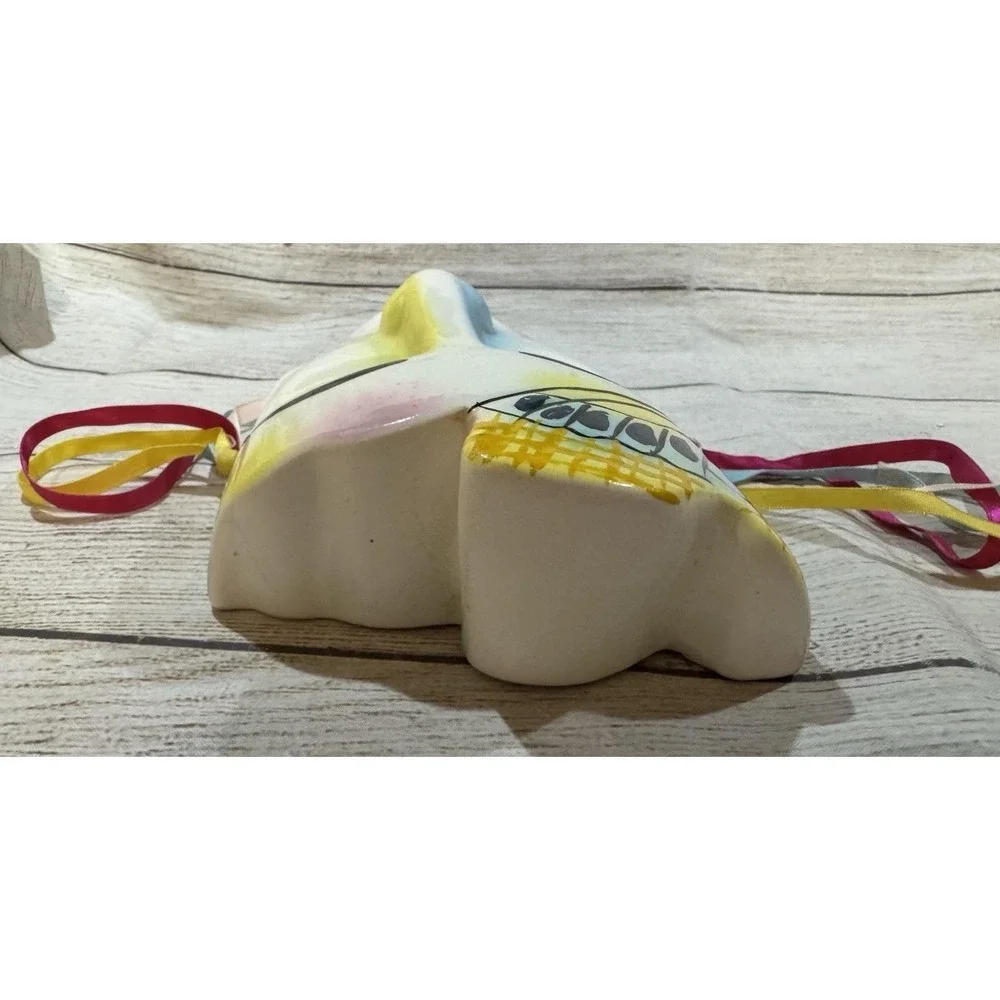 Vintage Hand Painted Ceramic Porcelain Wall Mask Butterfly Yellow Blue Pink Red